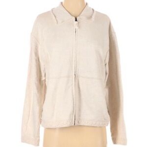 J Jill cream zip up with raw edge collar small‎